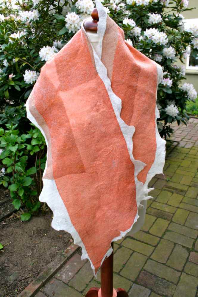 scarf white, red, brown, silk and wool